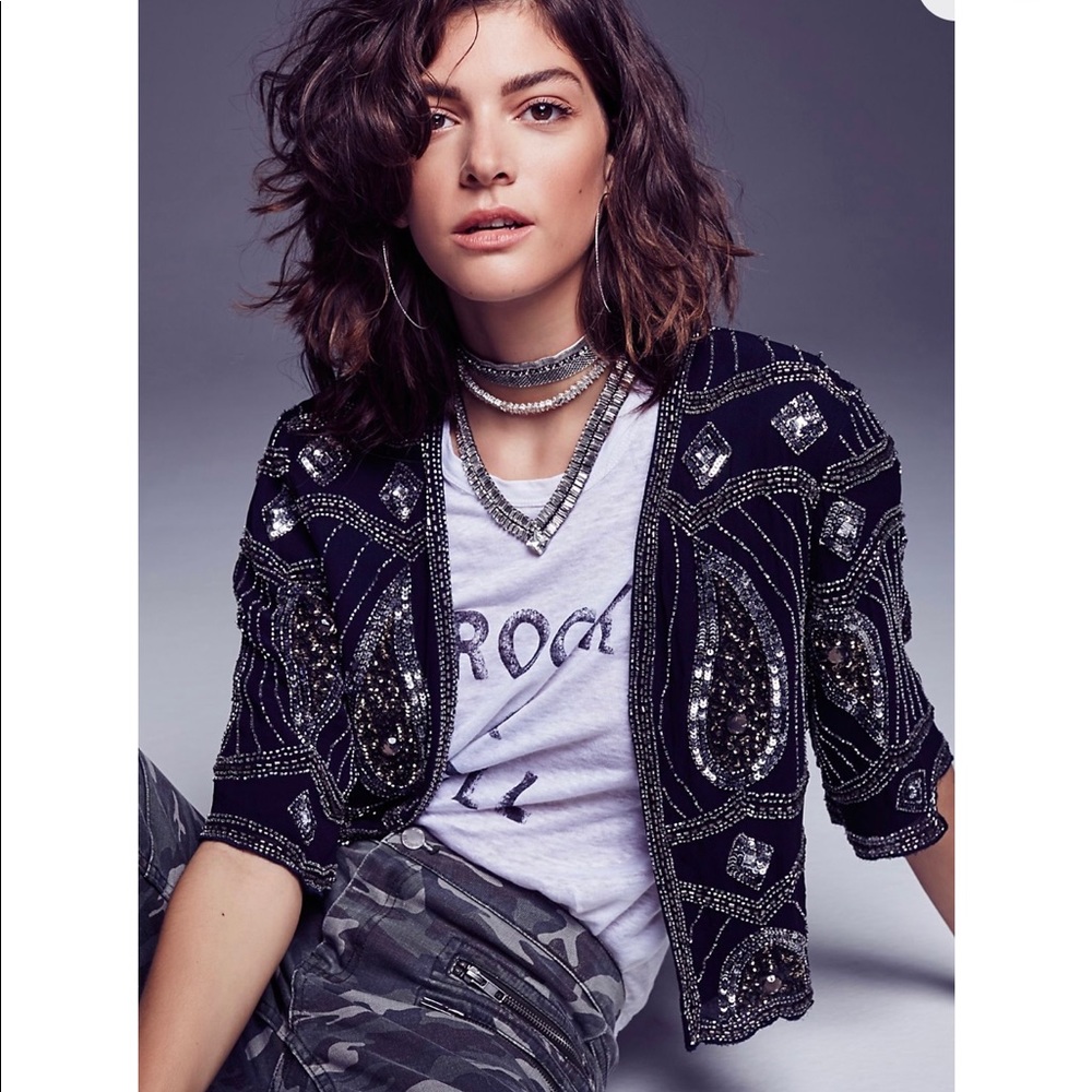 Free People✨Cropped Sequin Jacket